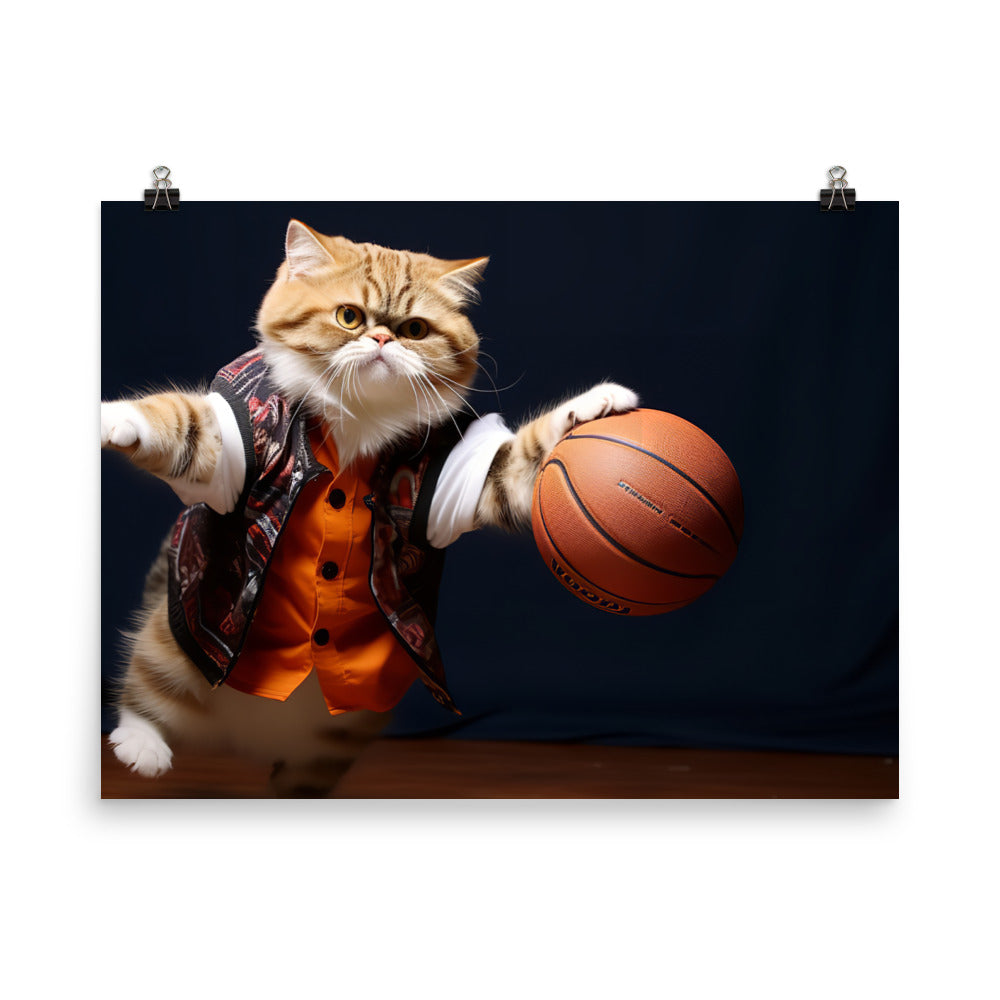 Exotic Shorthair BasketBall Player Photo paper poster - PosterfyAI.com