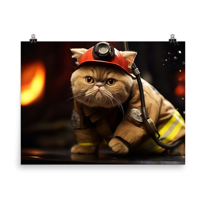 Exotic Shorthair Firefighter Photo paper poster - PosterfyAI.com