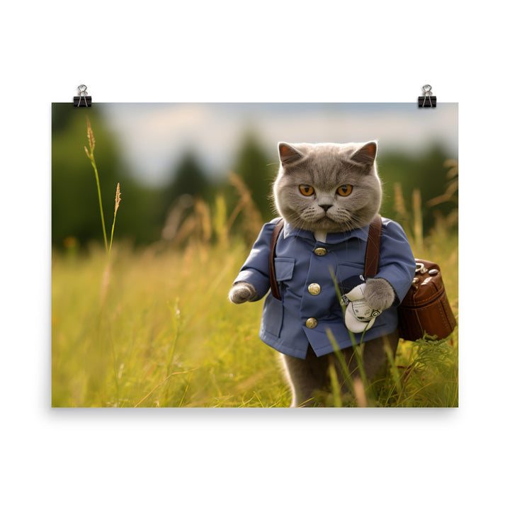 British Shorthair Mail Carrier Photo paper poster - PosterfyAI.com