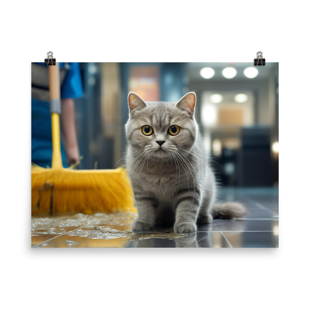 British Shorthair Janitor Photo paper poster - PosterfyAI.com