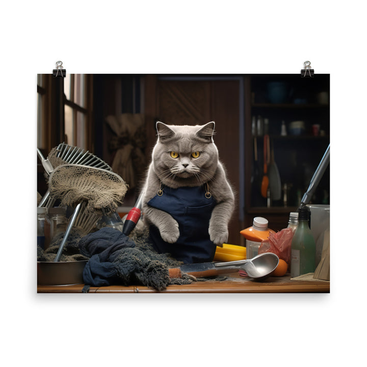 British Shorthair Janitor Photo paper poster - PosterfyAI.com