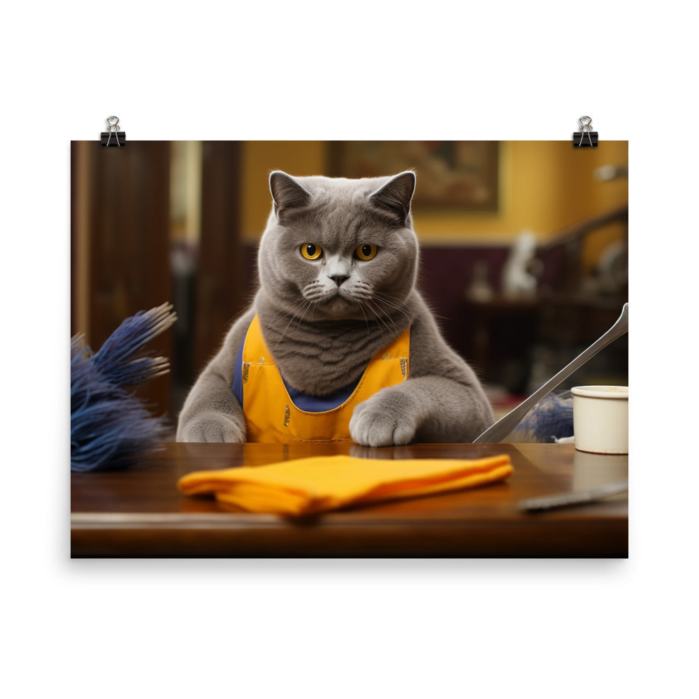 British Shorthair Janitor Photo paper poster - PosterfyAI.com