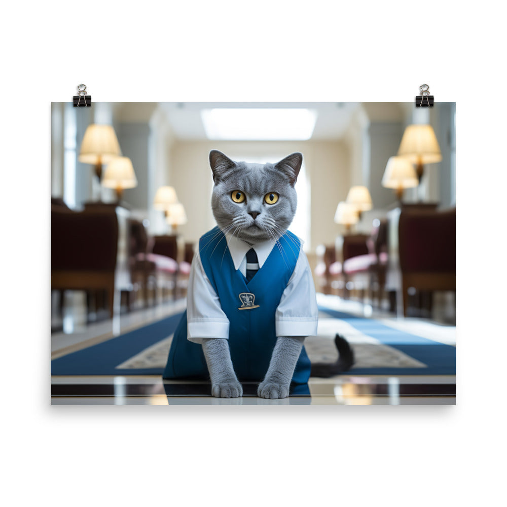 British Shorthair Janitor Photo paper poster - PosterfyAI.com