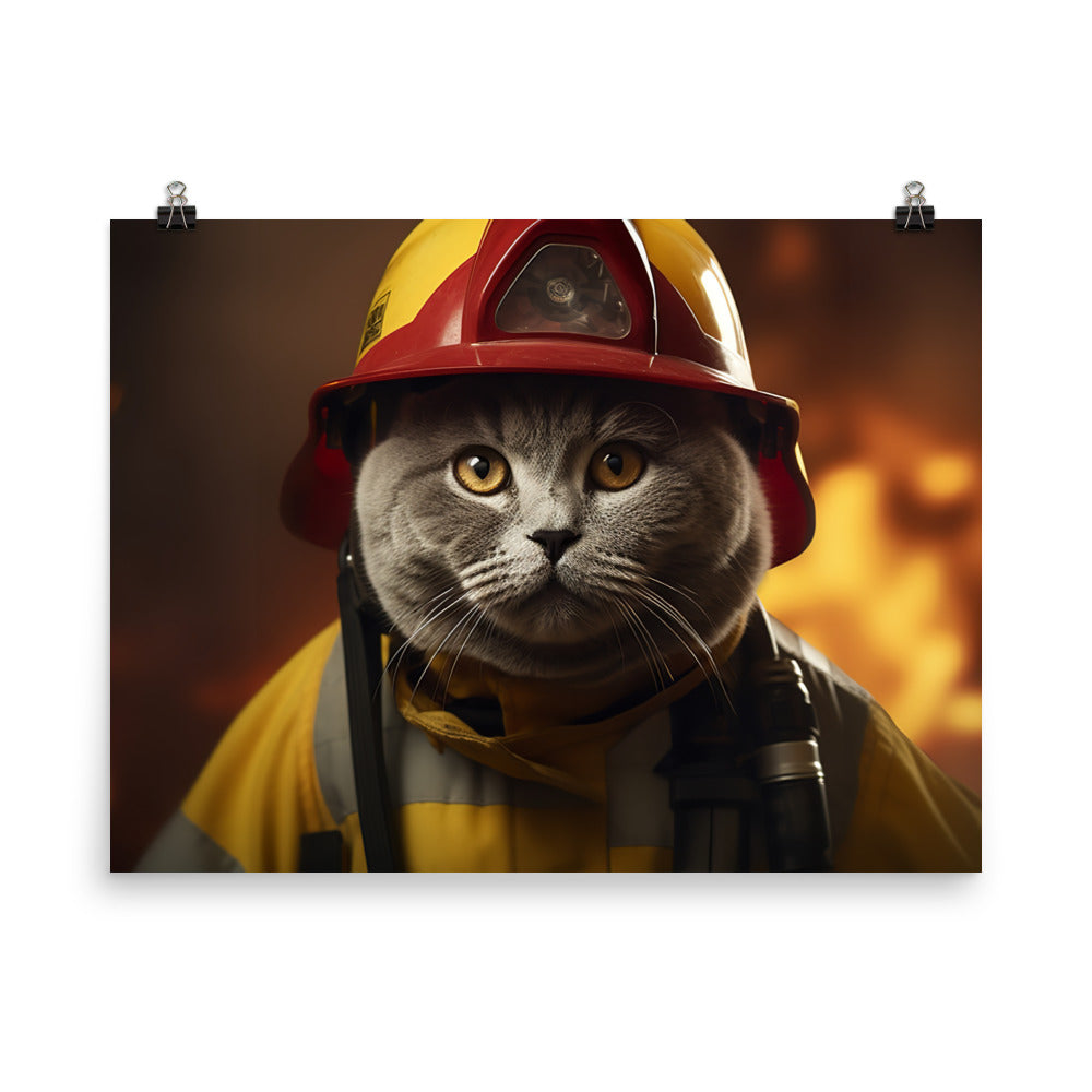 British Shorthair Firefighter Photo paper poster - PosterfyAI.com