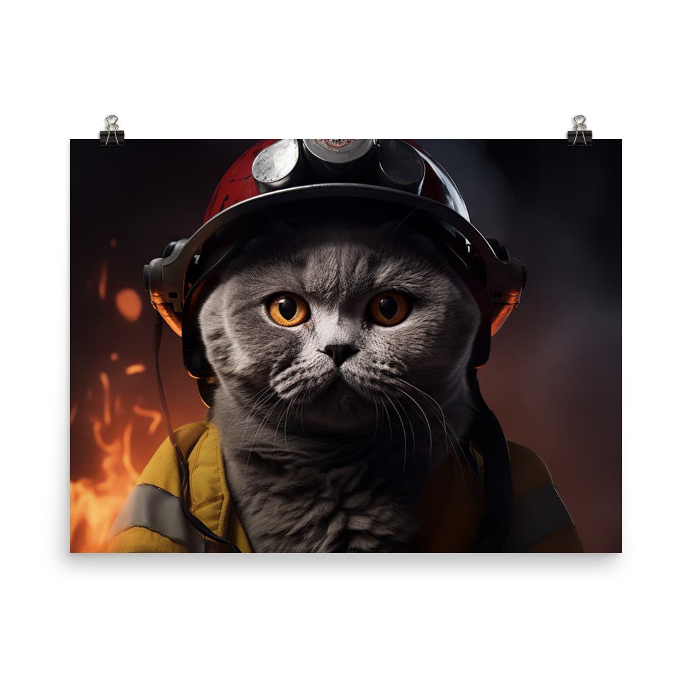 British Shorthair Firefighter Photo paper poster - PosterfyAI.com