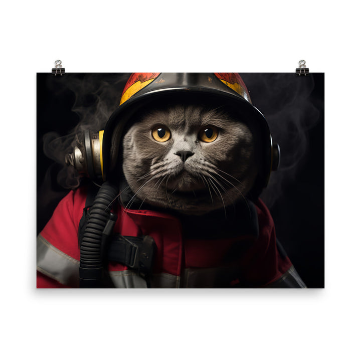 British Shorthair Firefighter Photo paper poster - PosterfyAI.com