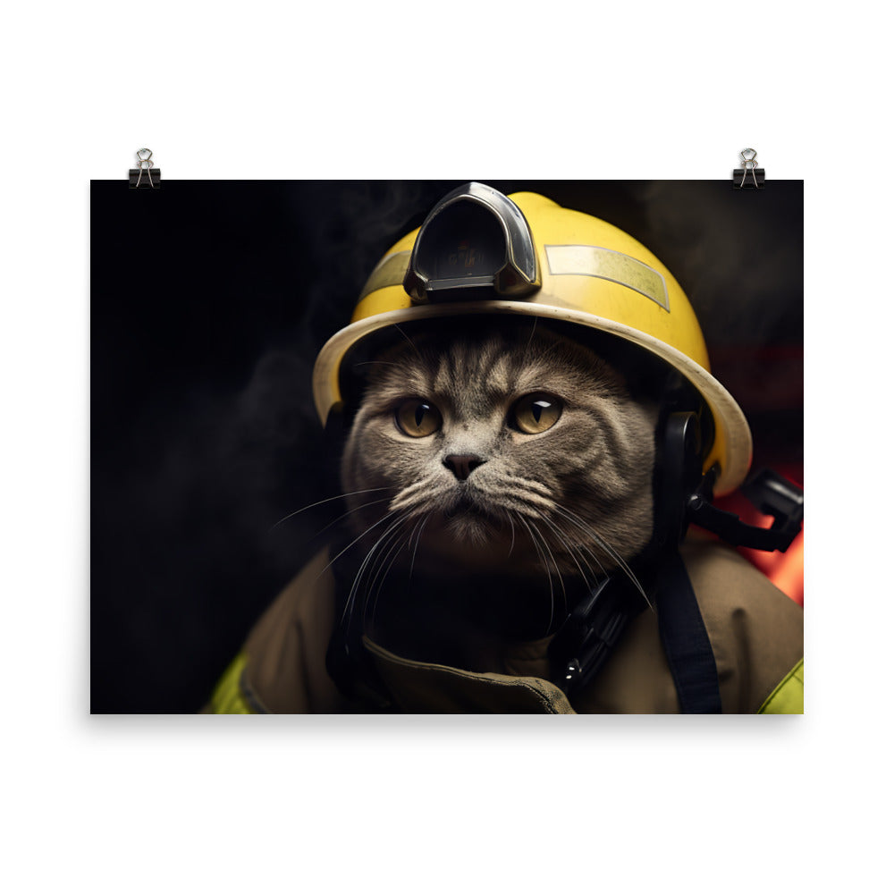 British Shorthair Firefighter Photo paper poster - PosterfyAI.com