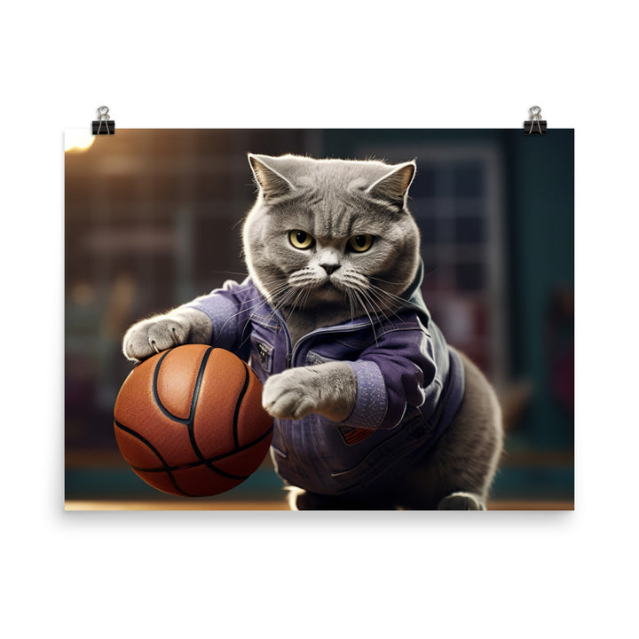 British Shorthair Basketball Player Photo paper poster - PosterfyAI.com