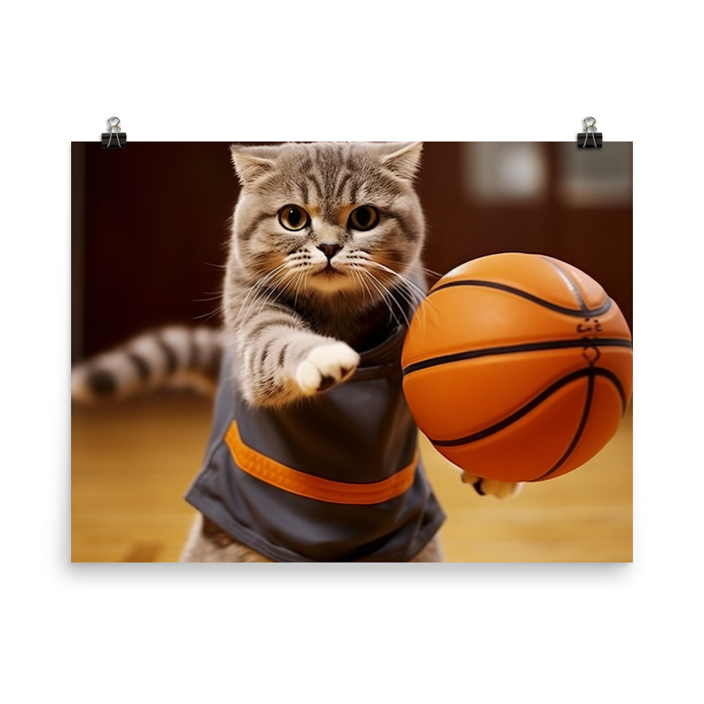 Scottish Fold Basketball Player Photo paper poster - PosterfyAI.com