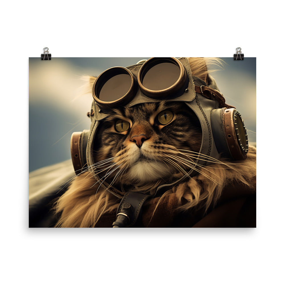 Maine Coon Pilot Photo paper poster - PosterfyAI.com