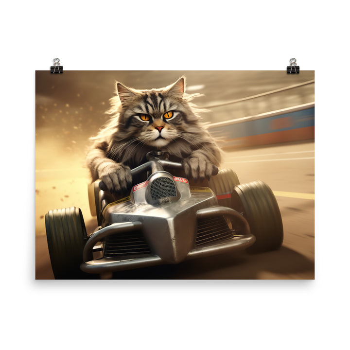 Maine Coon Motorsport Athlete Photo paper poster - PosterfyAI.com