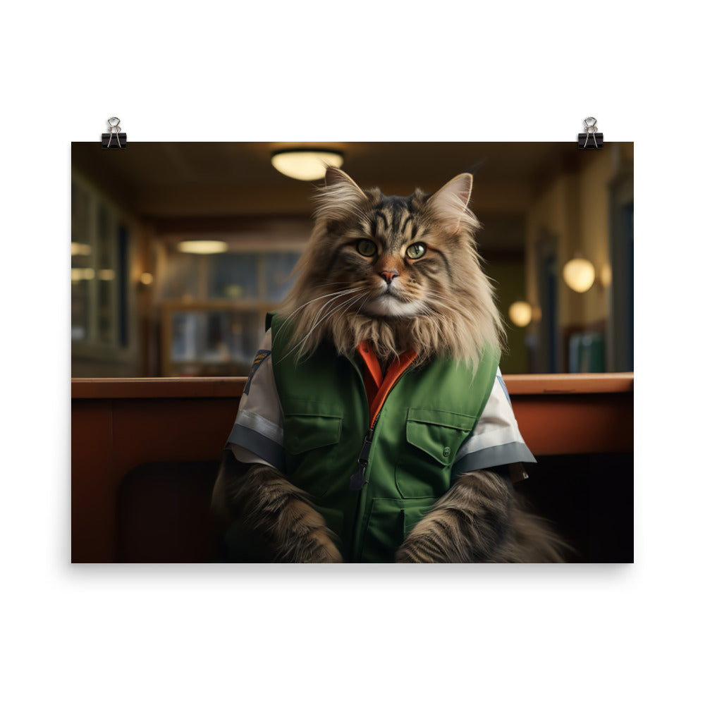 Maine Coon Janitor Photo paper poster - PosterfyAI.com