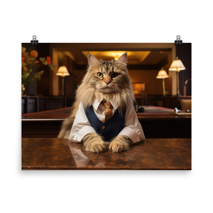 Maine Coon Hotel Staff Photo paper poster - PosterfyAI.com