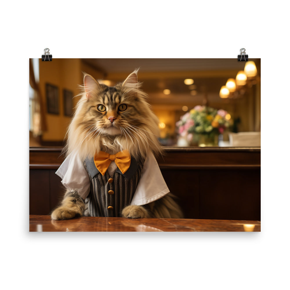 Maine Coon Hotel Staff Photo paper poster - PosterfyAI.com