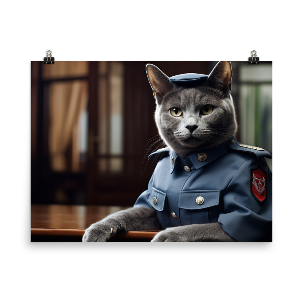 Russian Blue Security Officer Photo paper poster - PosterfyAI.com