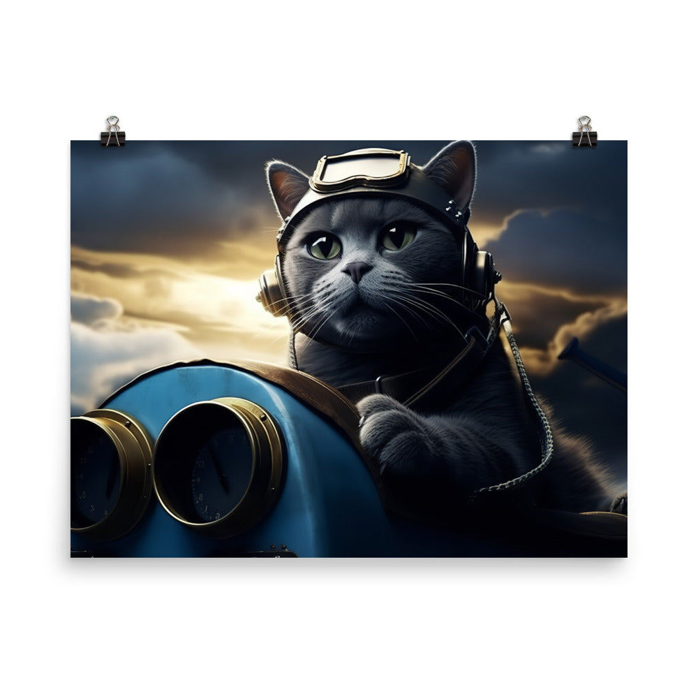 Russian Blue Pilot Photo paper poster - PosterfyAI.com