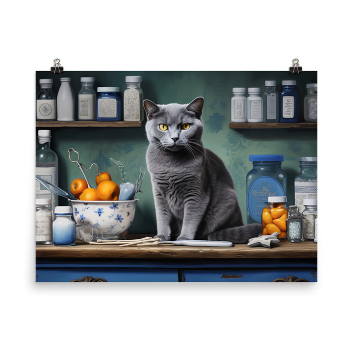 Russian Blue Pharmacist Photo paper poster - PosterfyAI.com