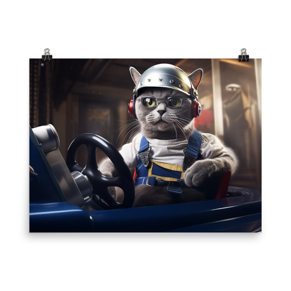 Russian Blue Motorsport Athlete Photo paper poster - PosterfyAI.com