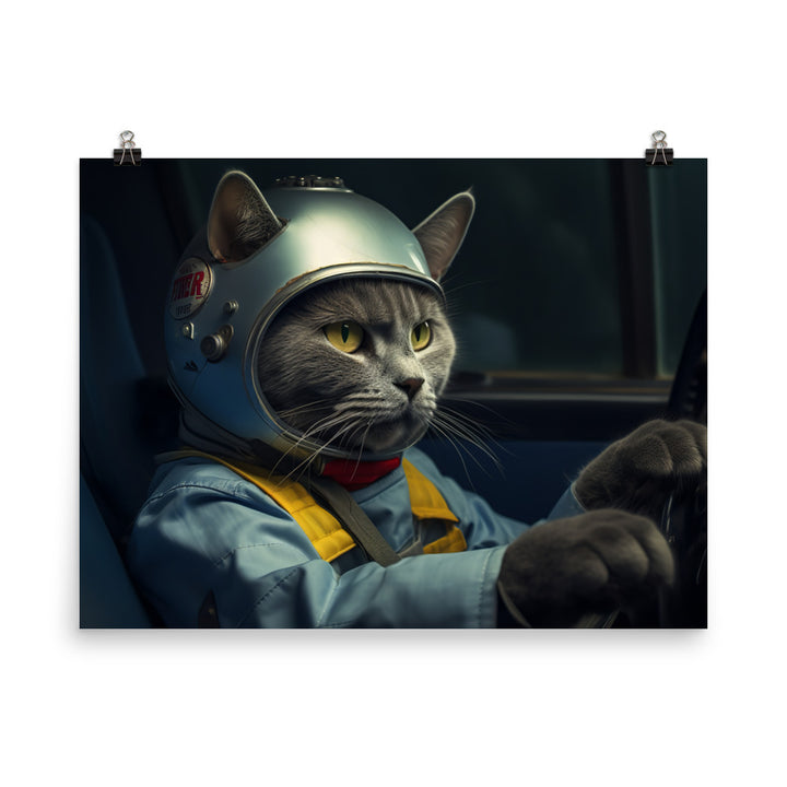 Russian Blue Motorsport Athlete Photo paper poster - PosterfyAI.com