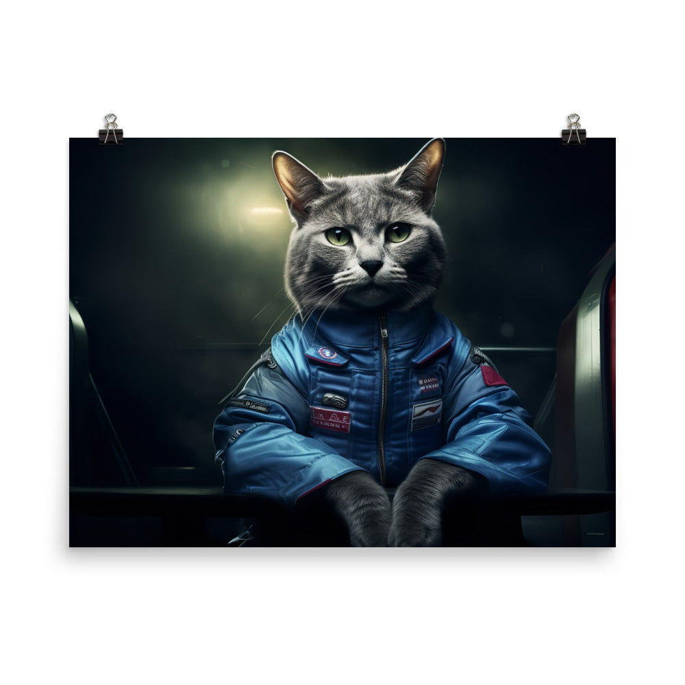 Russian Blue Motorsport Athlete Photo paper poster - PosterfyAI.com