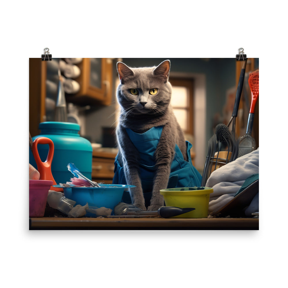 Russian Blue Janitor Photo paper poster - PosterfyAI.com