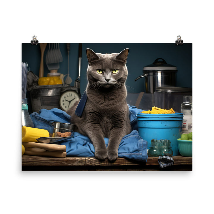 Russian Blue Janitor Photo paper poster - PosterfyAI.com