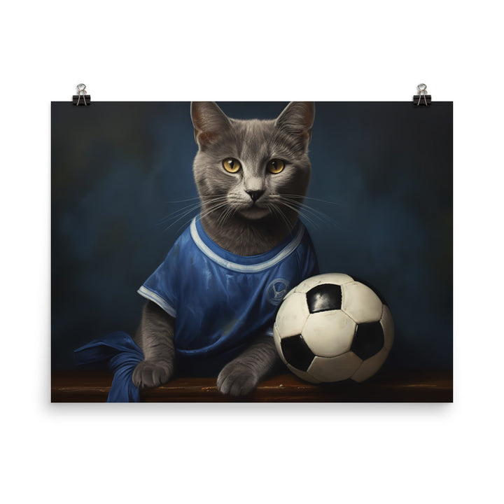 Russian Blue Football Player Photo paper poster - PosterfyAI.com