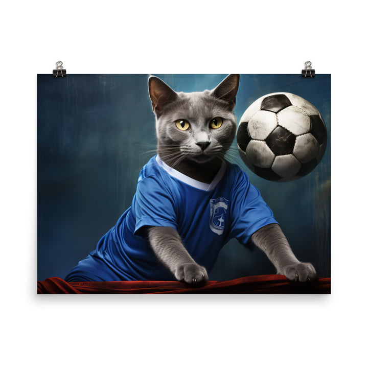 Russian Blue Football Player Photo paper poster - PosterfyAI.com