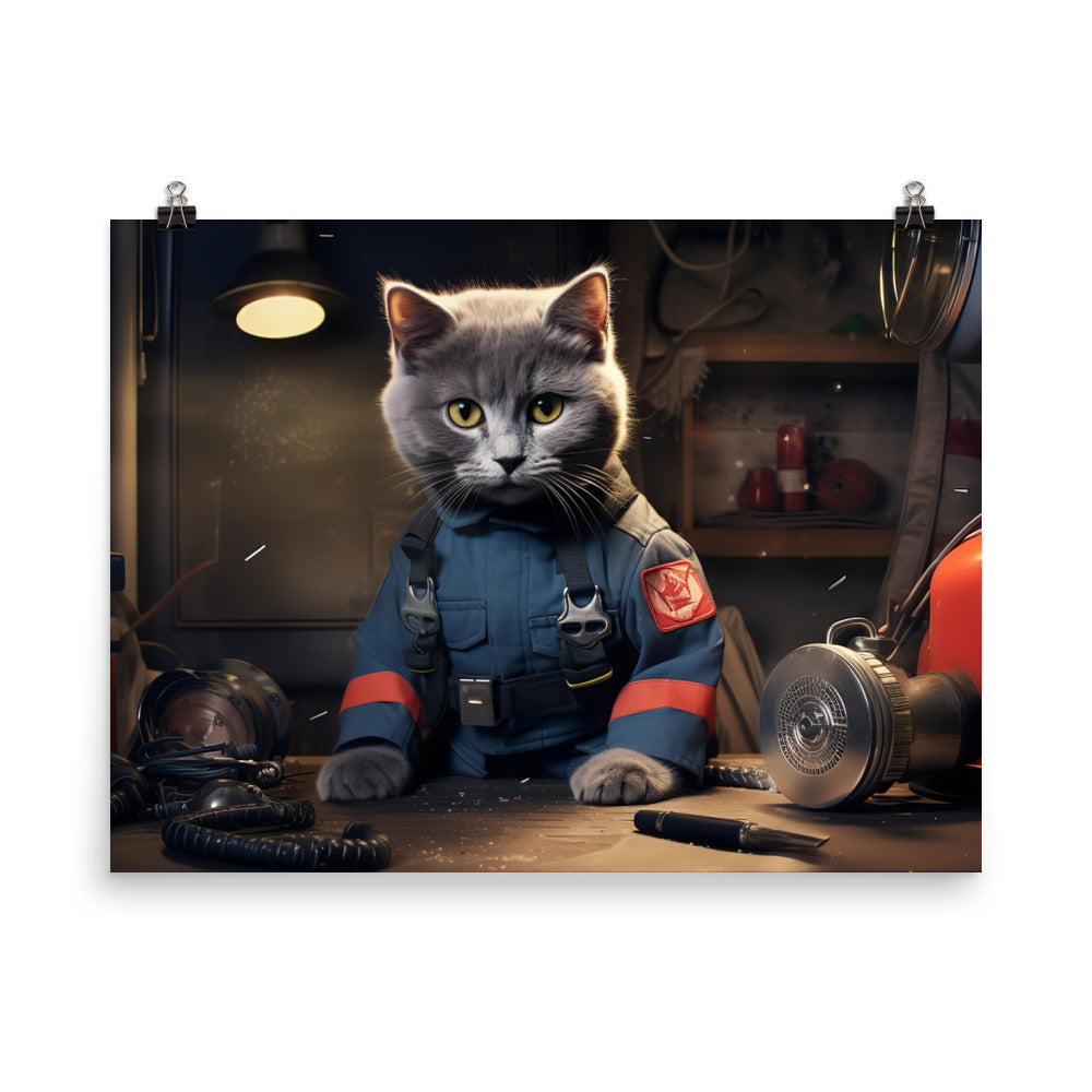 Russian Blue Firefighter Photo paper poster - PosterfyAI.com