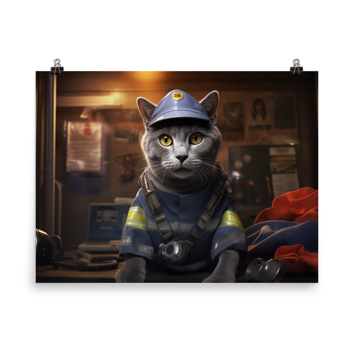 Russian Blue Firefighter Photo paper poster - PosterfyAI.com