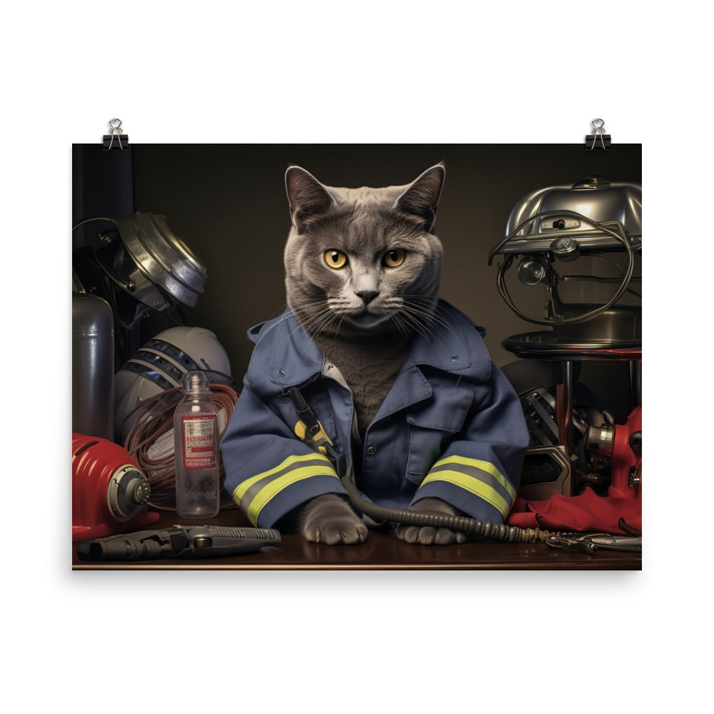 Russian Blue Firefighter Photo paper poster - PosterfyAI.com