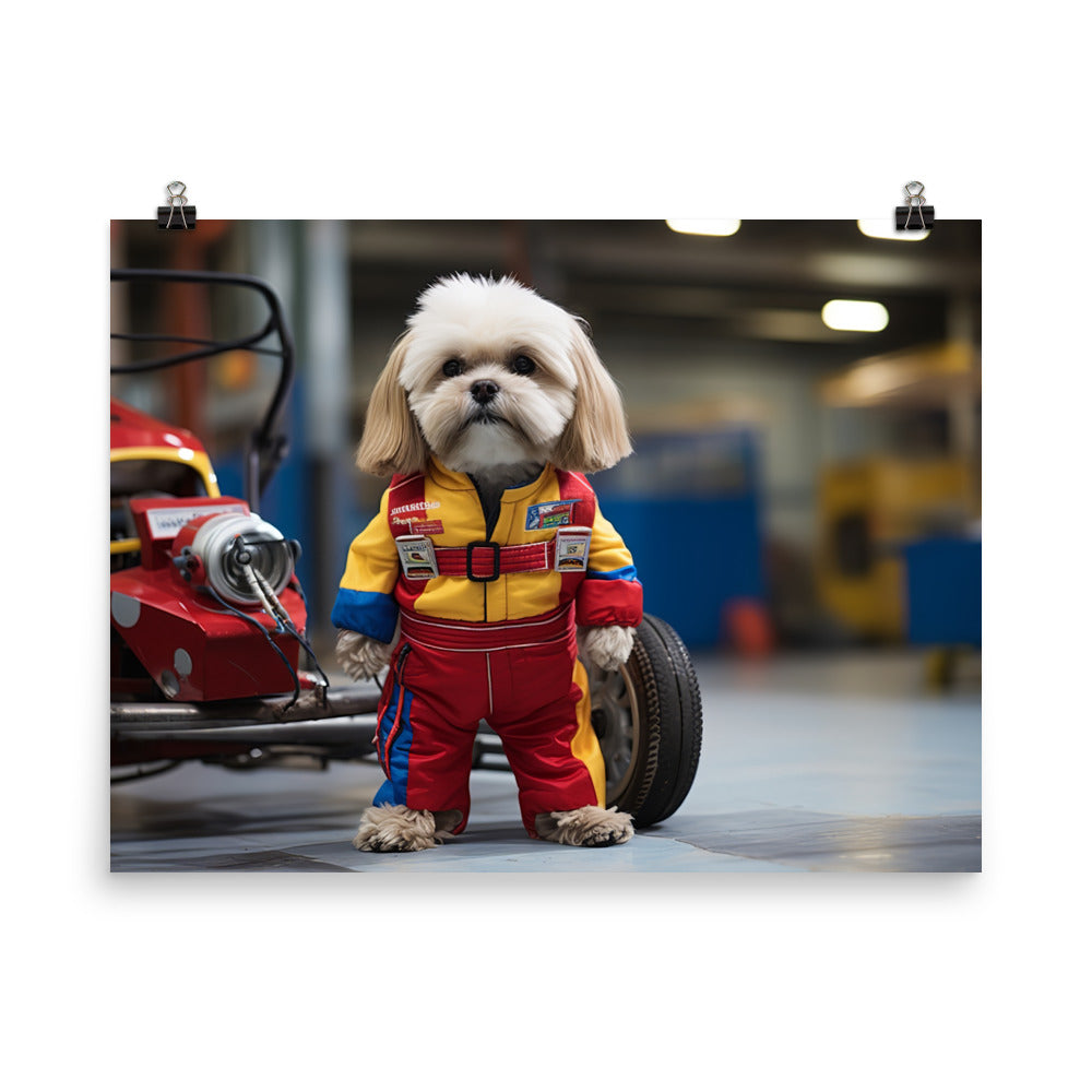 Lhasa Apso Motorsport Athlete Photo paper poster - PosterfyAI.com