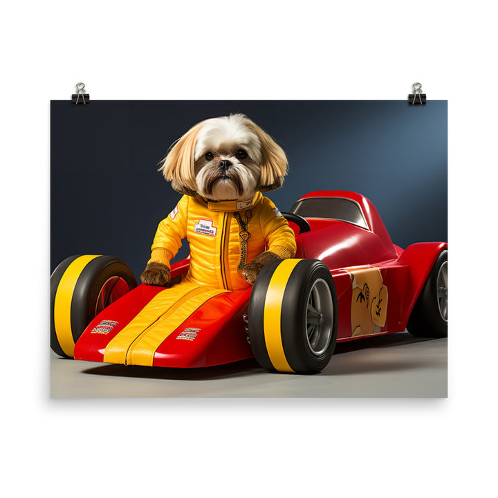 Lhasa Apso Motorsport Athlete Photo paper poster - PosterfyAI.com