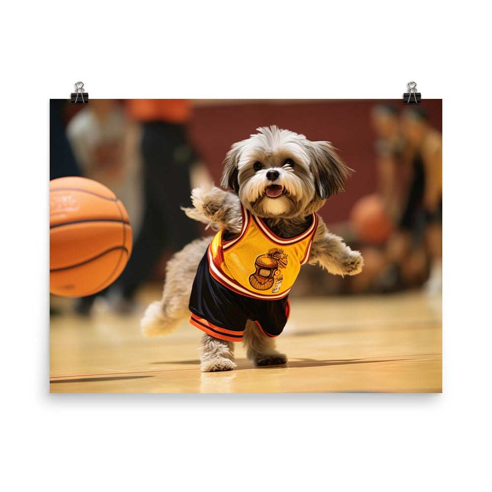 Lhasa Apso Basketball Player Photo paper poster - PosterfyAI.com