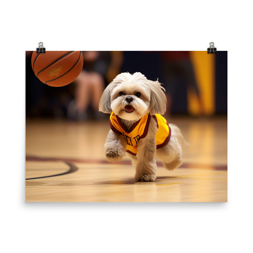 Lhasa Apso Basketball Player Photo paper poster - PosterfyAI.com