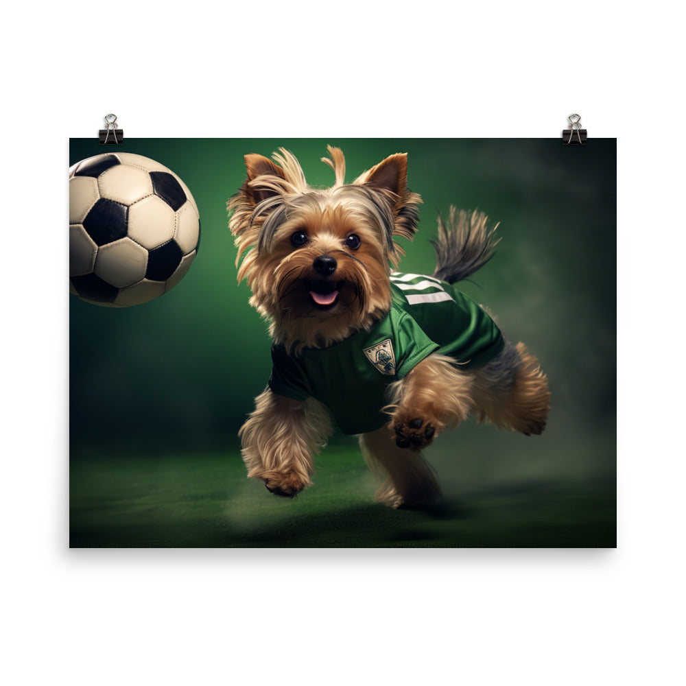 Yorkshire Terrier Football Player Photo paper poster - PosterfyAI.com