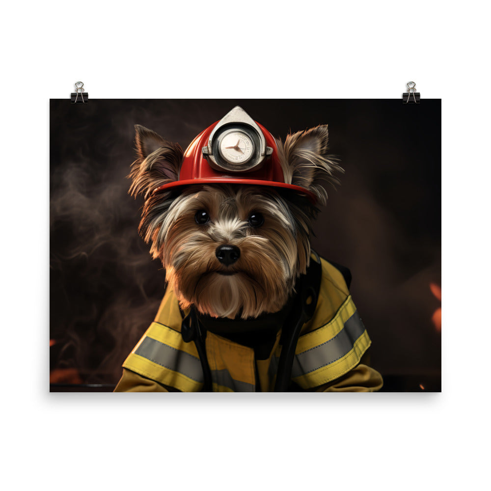 Yorkshire Terrier Firefighter Photo paper poster - PosterfyAI.com
