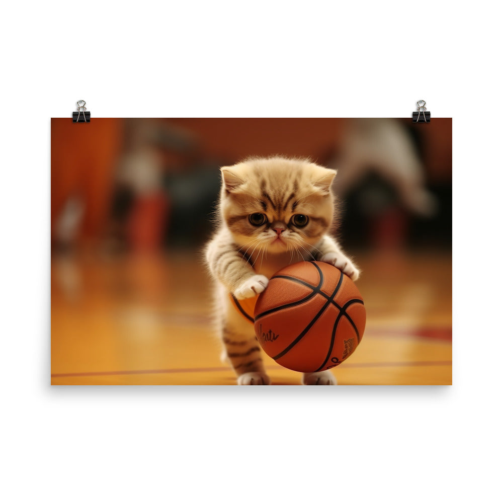 Exotic Shorthair BasketBall Player Photo paper poster - PosterfyAI.com