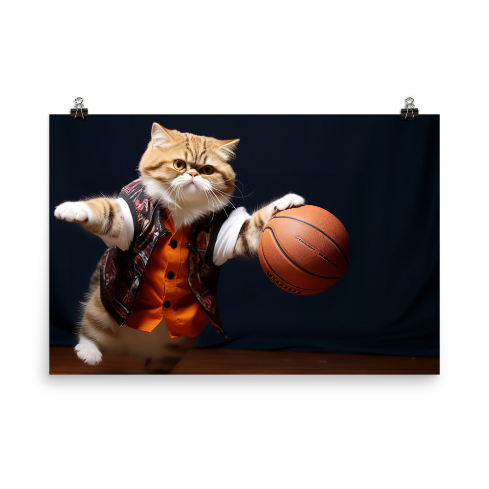 Exotic Shorthair BasketBall Player Photo paper poster - PosterfyAI.com