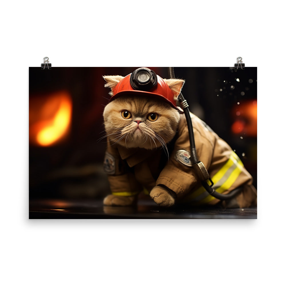 Exotic Shorthair Firefighter Photo paper poster - PosterfyAI.com