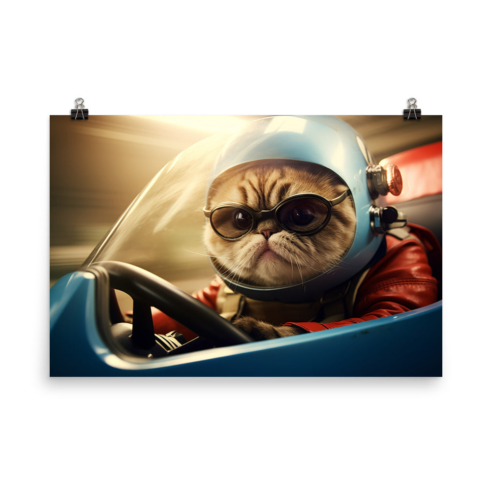 Exotic Shorthair Motorsport Athlete Photo paper poster - PosterfyAI.com