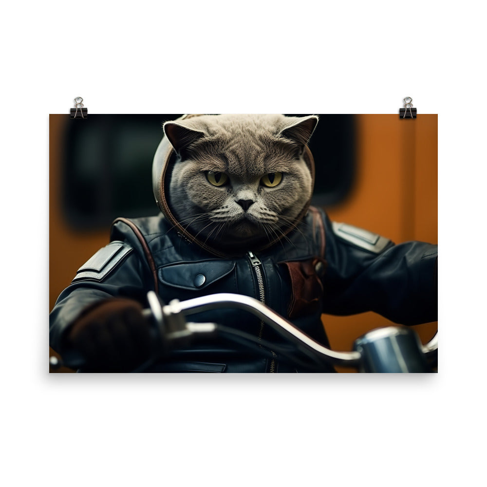 British Shorthair Superbike Athlete Photo paper poster - PosterfyAI.com