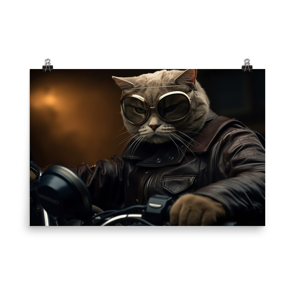 British Shorthair Superbike Athlete Photo paper poster - PosterfyAI.com