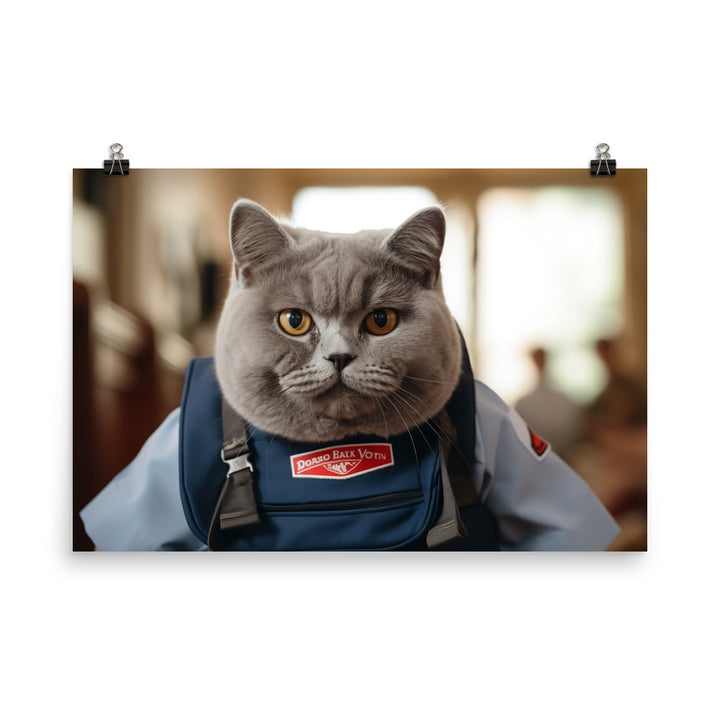 British Shorthair Mail Carrier Photo paper poster - PosterfyAI.com