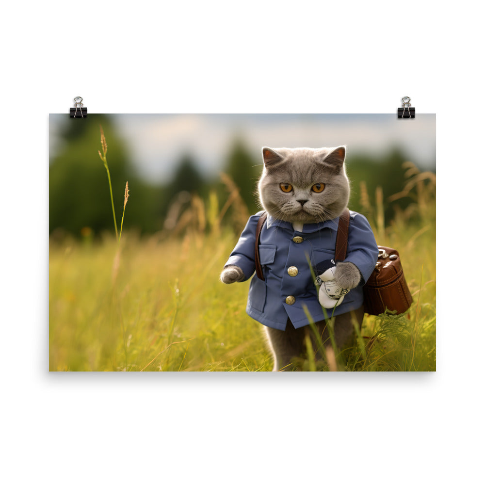 British Shorthair Mail Carrier Photo paper poster - PosterfyAI.com