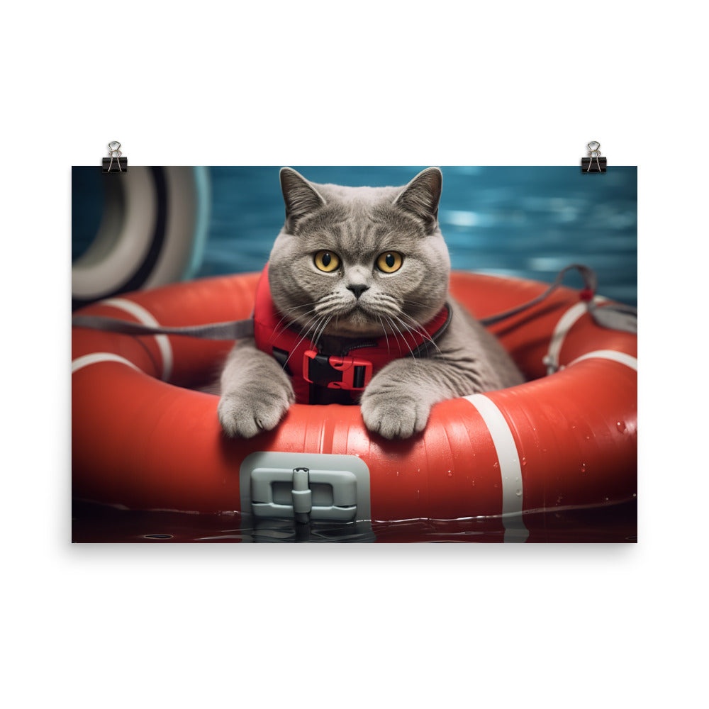 British Shorthair Lifeguard Photo paper poster - PosterfyAI.com