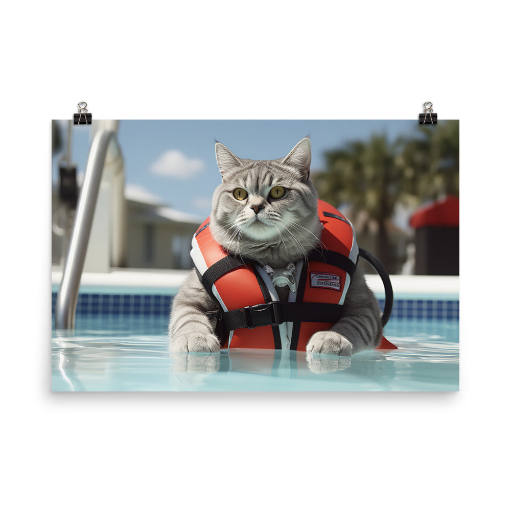 British Shorthair Lifeguard Photo paper poster - PosterfyAI.com