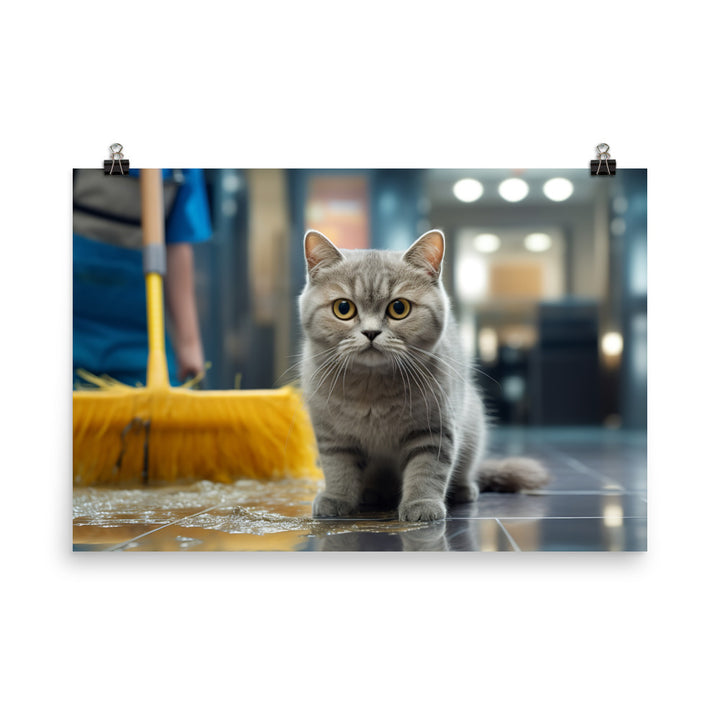 British Shorthair Janitor Photo paper poster - PosterfyAI.com