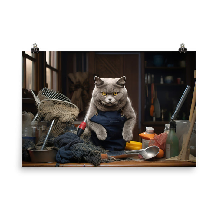 British Shorthair Janitor Photo paper poster - PosterfyAI.com