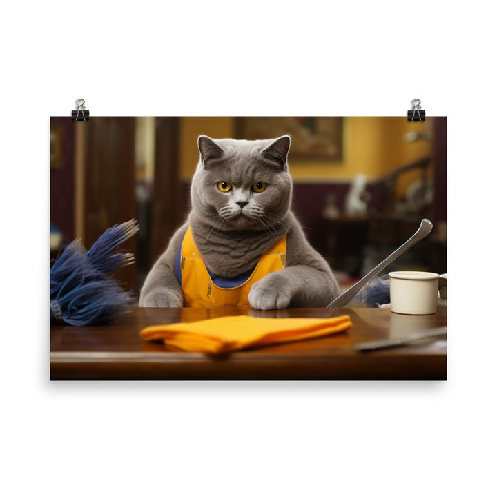 British Shorthair Janitor Photo paper poster - PosterfyAI.com